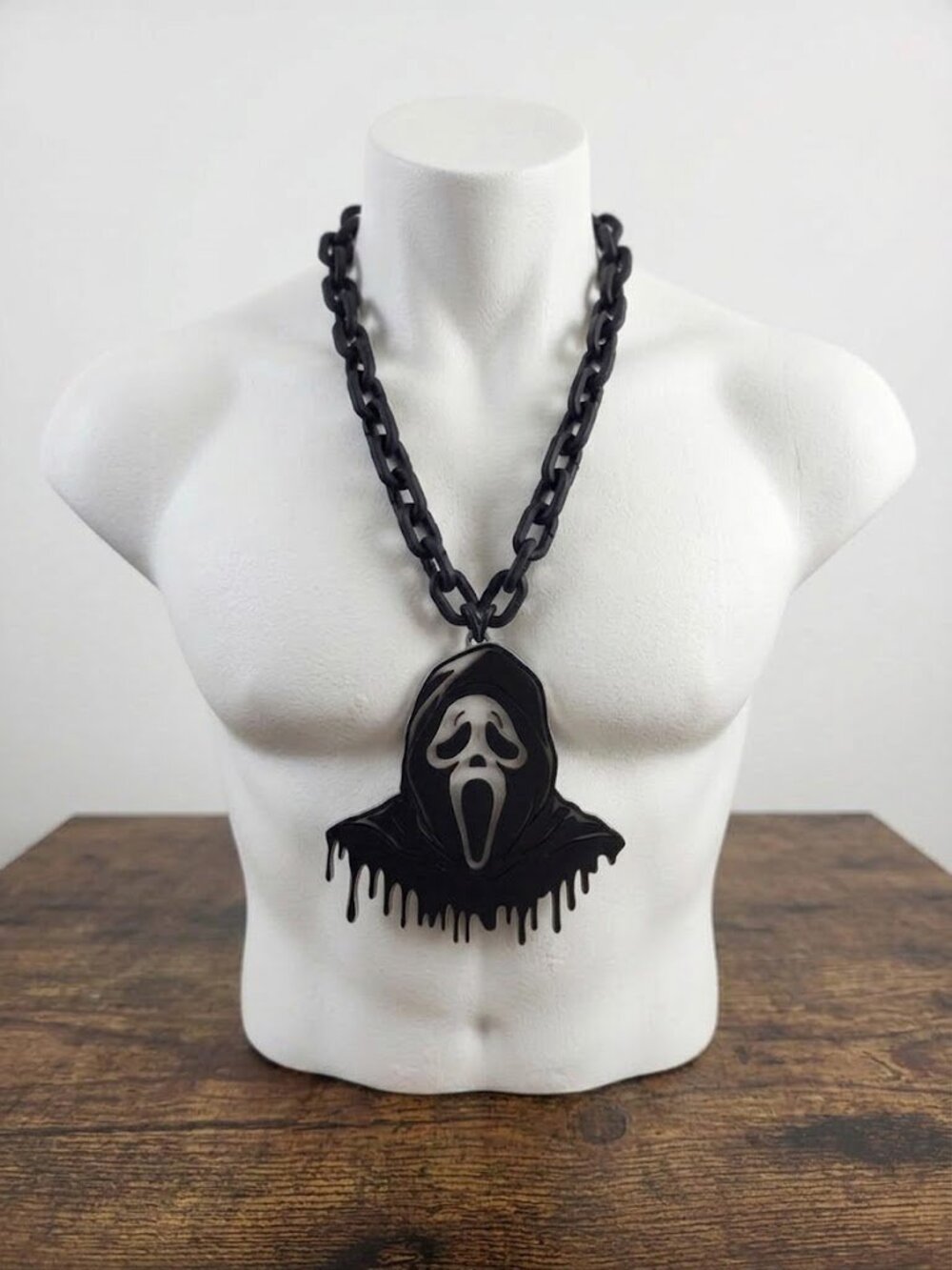 Ghost Face Hype Chain Scream Mask 9x7" Pendant Necklace Horror Movie Jewelry New